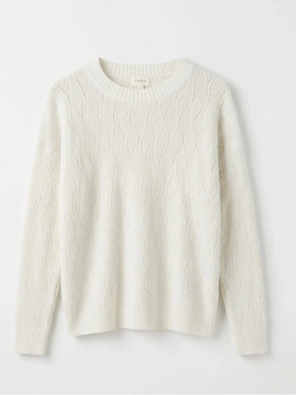 Cyrus Off-White Cable Knit‎ Crewneck Sweater